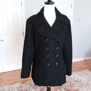Classic black wool-blend pea coat
